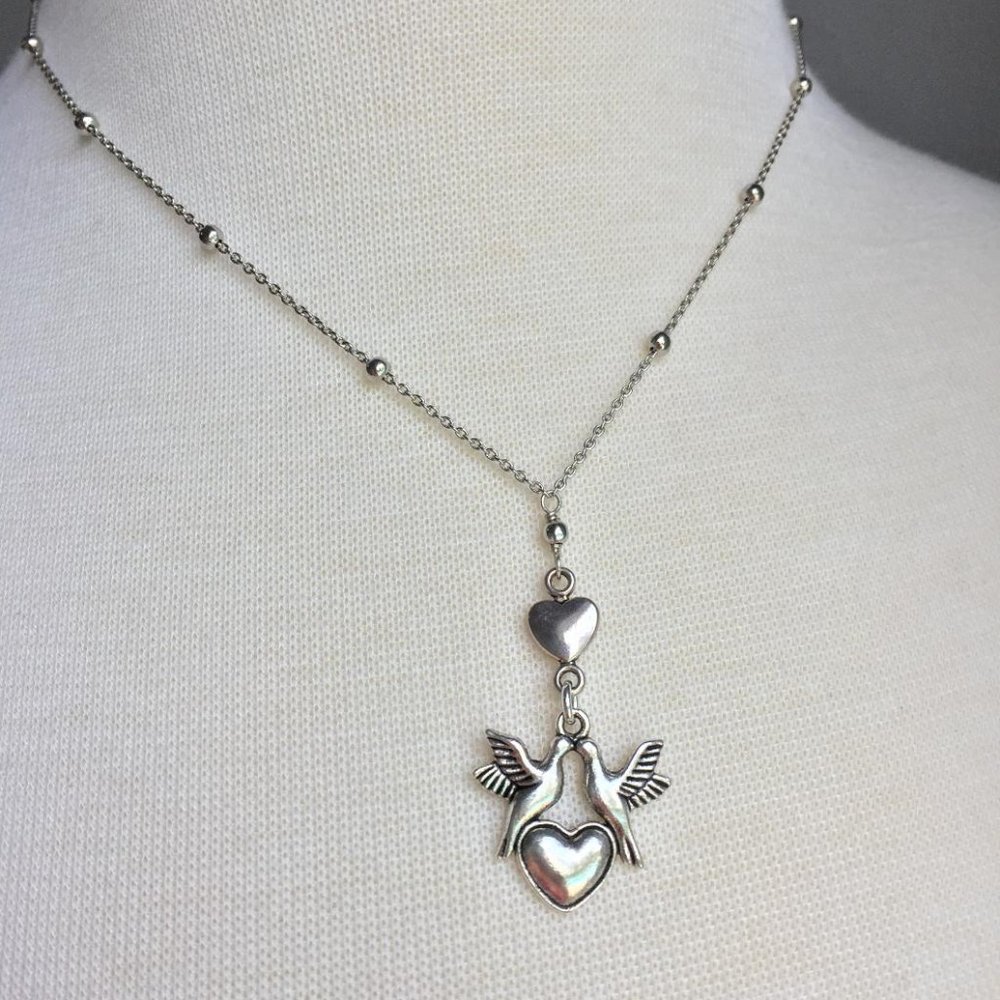 Sterling Silver Love Bird Heart Necklace
